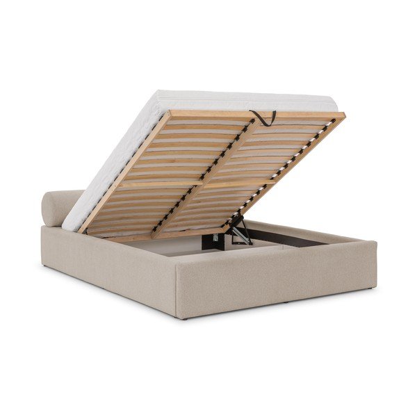 Bēša polsterēta divvietīga gulta ar veļas kasti ar redelēm 140x200 cm Cille – Ropez-image-2