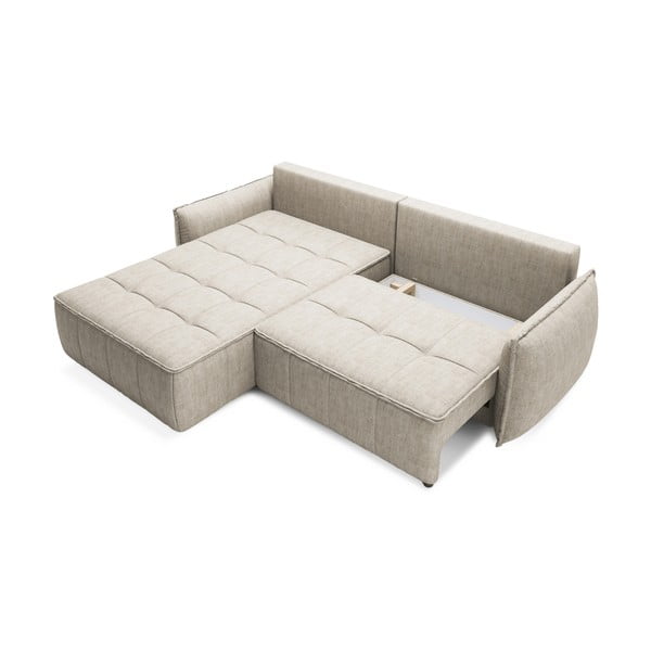 Bēšs samta salokāms/ar uzglabāšanas vietu stūra dīvāns (ar kreiso stūri/ar zvilni) Campo – ELTAP-image-1