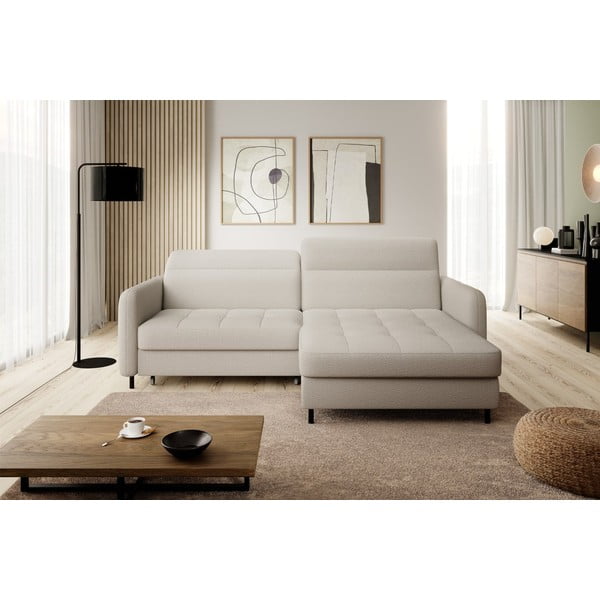 Bēšs salokāms/ar uzglabāšanas vietu stūra dīvāns no buklē auduma (ar labo stūri/ar zvilni) Gomsi – ELTAP-image-3