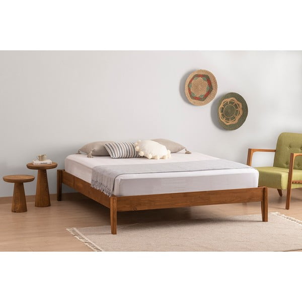 Dabīga toņa/tumši brūna egles masīvkoka divvietīga gulta ar redelēm 180x200 cm Galaksi – Kalune Design-image-1