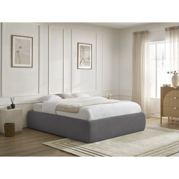 Tumši pelēka polsterēta divvietīga gulta ar veļas kasti/bez galvgaļa un ar redelēm 160x200 cm Inera – Bobochic Paris-image-1