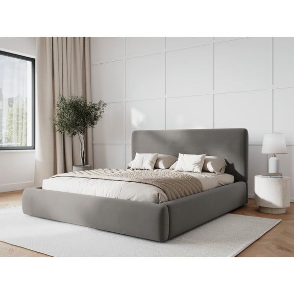 Pelēka polsterēta divvietīga gulta ar veļas kasti un redelēm 160x200 cm Colonel – Cosmopolitan Design-image-1