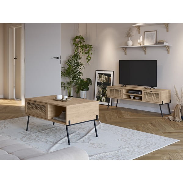 Dabīga toņa TV galdiņš ar ozolkoka imitāciju 140x51 cm Ecrin – Marckeric-image-1