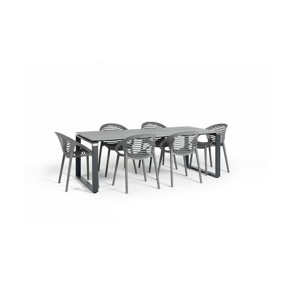 Dārza mēbeļu komplekts 6 personām ar pelēkiem Joanna krēsliem un Strong galdu, 210 x 100 cm