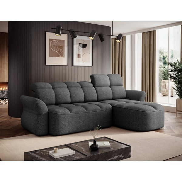 Tumši pelēks samta salokāms/ar uzglabāšanas vietu stūra dīvāns (ar labo stūri/ar zvilni) Beneth – ELTAP-image-3