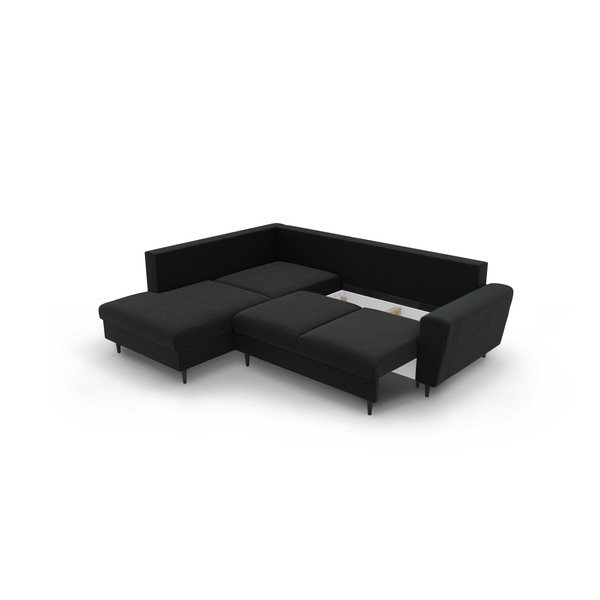 Melns samta salokāms stūra dīvāns ar uzglabāšanas vietu (ar kreiso stūri/L veida) Kyoto – Cosmopolitan Design-image-3