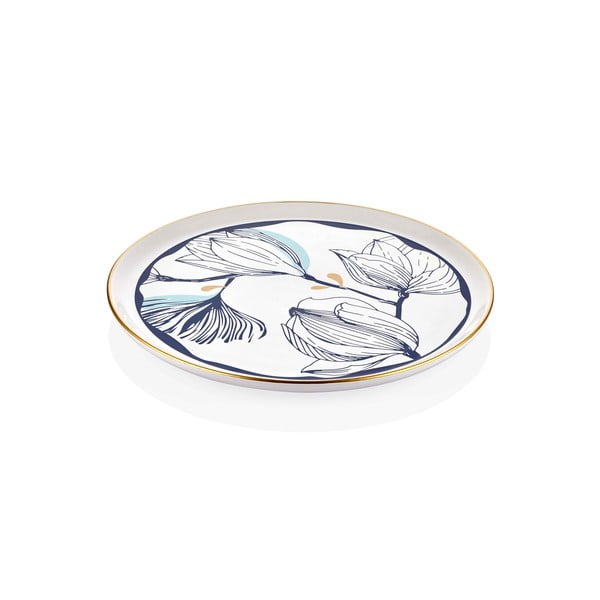 Balts porcelāna servēšanas šķīvis ar ziliem ziediem Mia Bleu, ⌀ 30 cm