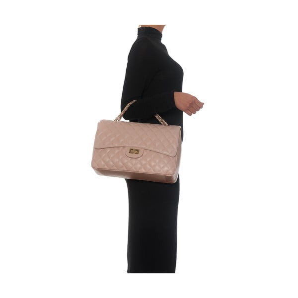 Casla ādas rokassoma, rozā krāsā-image-4