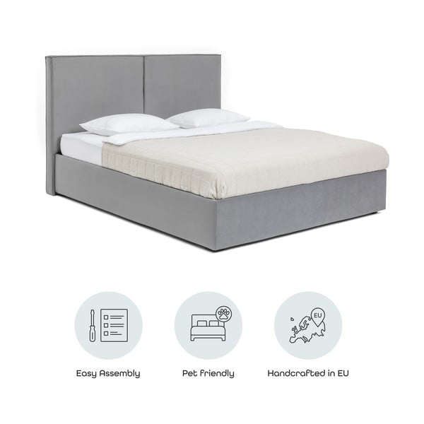 Pelēka polsterēta divvietīga gulta ar veļas kasti un redelēm 160x200 cm Thessa Bold – Bonami Selection-image-4