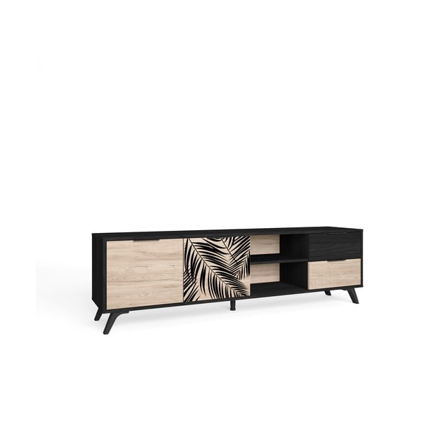 Melns TV galdiņš ar ozolkoka imitāciju 181x53 cm Palmera – Marckeric-image-2