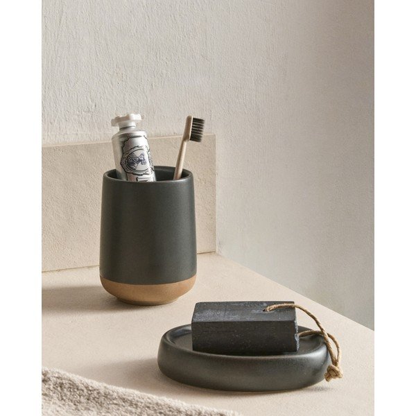Tumši pelēks keramikas trauks zobu birstei Silma – Kave Home-image-1