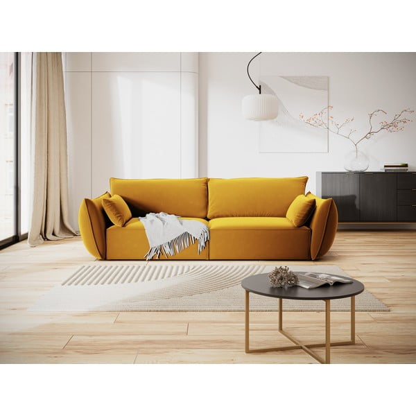 Sinepju dzeltens samta dīvāns 208 cm Vanda – Mazzini Sofas-image-1