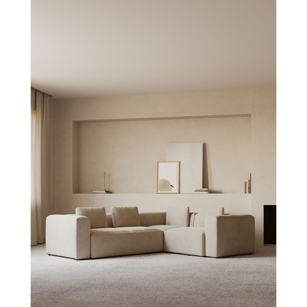 Bēšs stūra dīvāns no šenila auduma Blok – Kave Home-image-1