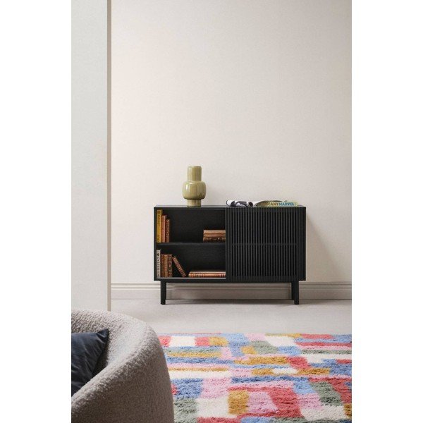 Melns skapītis ar oškoka imitāciju ar bīdāmām durvīm 124x80x45 cm Sion – Jotex-image-1