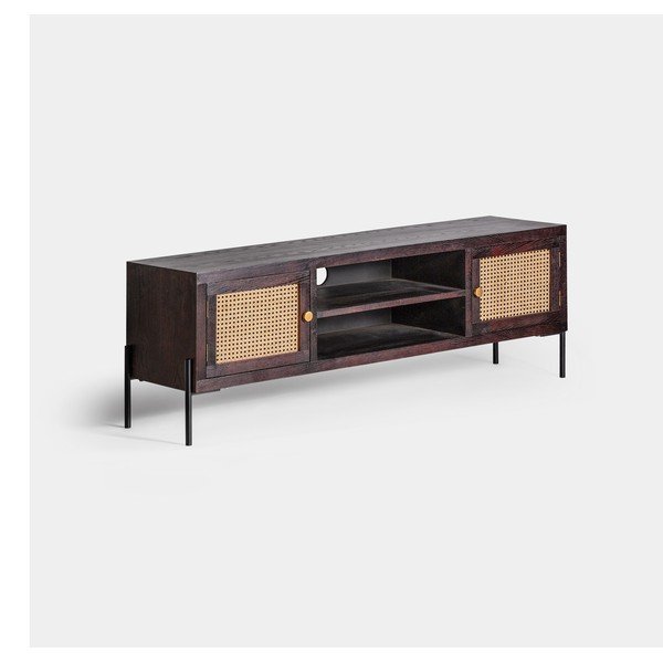 Melns/dabīga toņa egles masīvkoka TV galdiņš 150x50 cm Kenia – Burkina-image-1