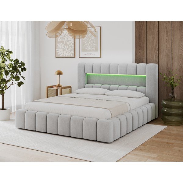 Gaiši pelēka polsterēta divvietīga gulta ar veļas kasti un ar redelēm 140x200 cm Lamica – ELTAP-image-4