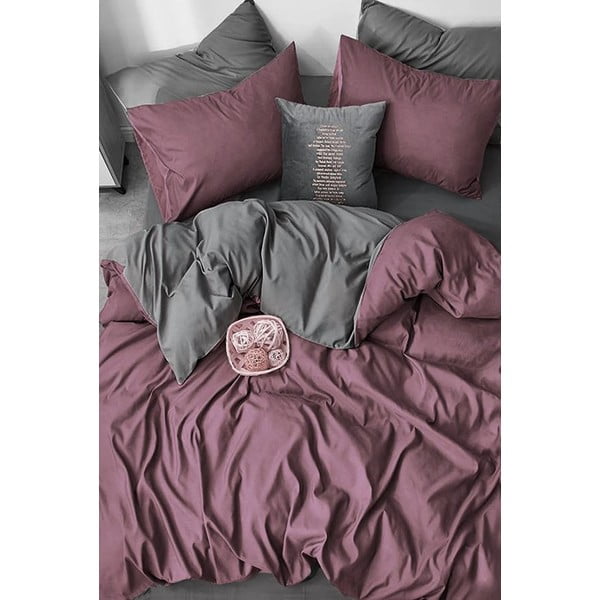 Violeta/pelēka kokvilnas  gultas veļa divvietīgai gultai 200x220 cm – Mila Home