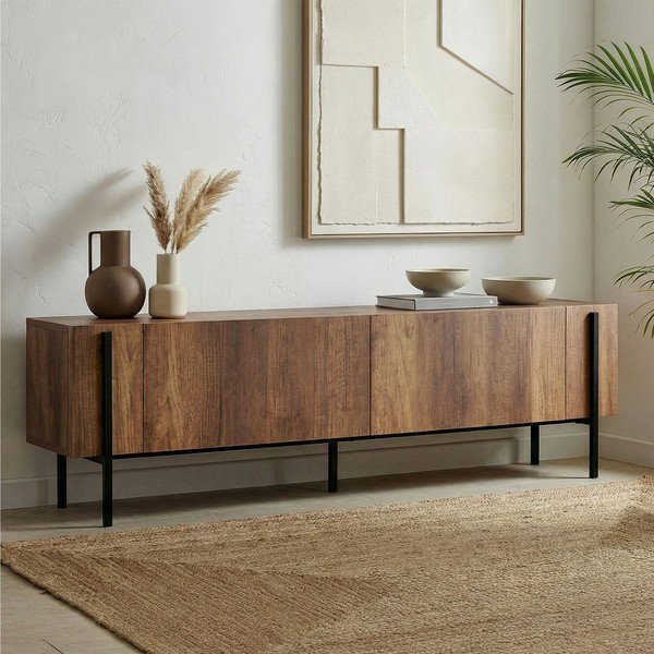 Tumša dabīga toņa TV galdiņš ar riekstkoka imitāciju 180x45x30 cm Nexus – Kalune Design-image-2