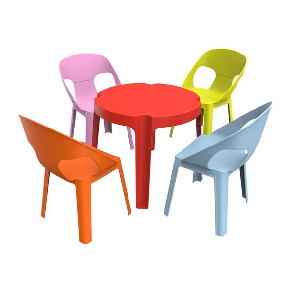 Bērnu dārza komplekts ar 1 sarkanu galdu un 4 krēsliem Resol Julieta