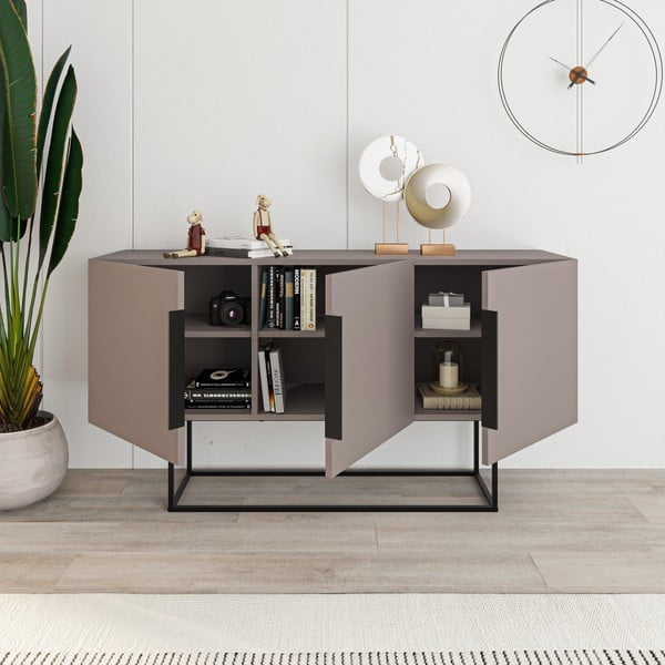 Pelēka/bēša zema kumode 150x80 cm Titan – Marckeric-image-4