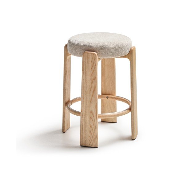 Bēša/gaiša dabīga toņa oša masīvkoka bāra taburete (sēdekļa augstums 65 cm) Granite – Kave Home