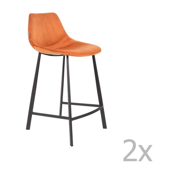 2 oranžu bāra krēslu komplekts ar samta apdari Dutchbone, augstums 91 cm