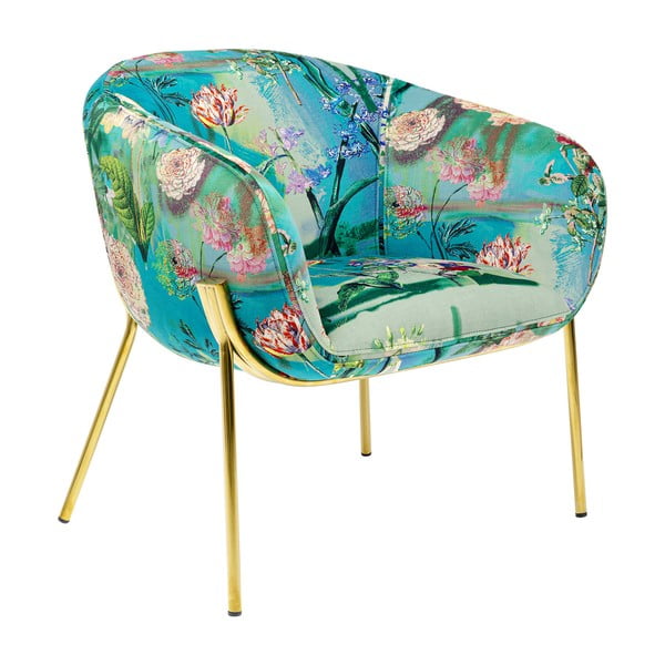 Tirkīza zils krēsls ar ziedu rakstu Kare Design Paradise