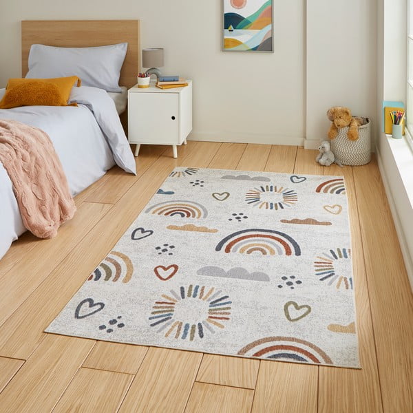Krēmkrāsas bērnu paklājs 80x150 cm Vida Kids Rainbow – Think Rugs-image-1