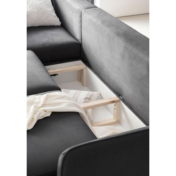 Tumši pelēks samta salokāms/ar uzglabāšanas vietu stūra dīvāns (ar kreiso stūri/ar zvilni) Silva – ELTAP-image-3