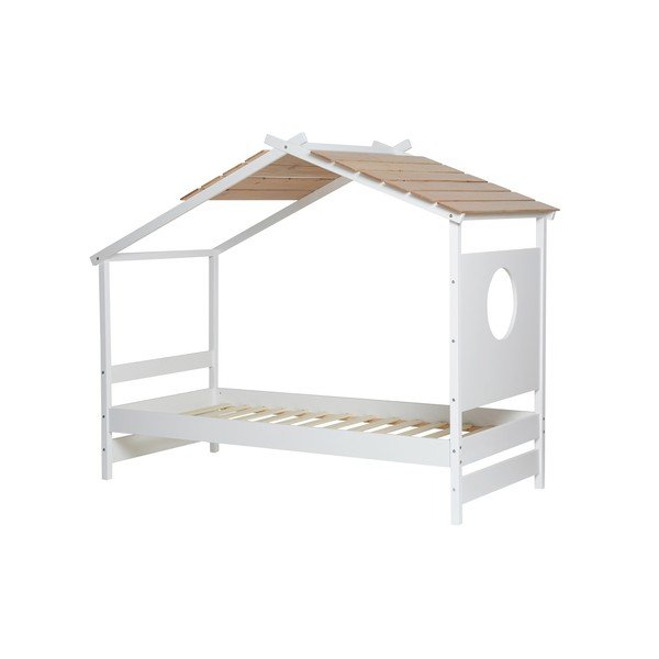 Balta bērnu gulta ar jumtiņu un izvelkamu atvilktni Marckeric Nayah, 90 x 190 cm-image-3