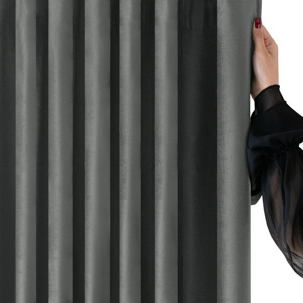 Tumši pelēks samta daļēji gaismu necaurlaidīgs aizkars 140x225 cm Velto – Filumi-image-3
