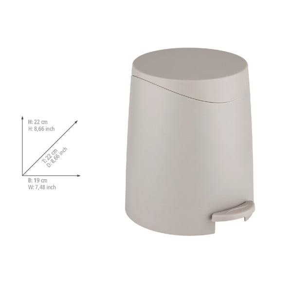 Pelēkbrūna plastmasas atkritumu tvertne ar pedāli 3 l Portes – Allstar-image-3