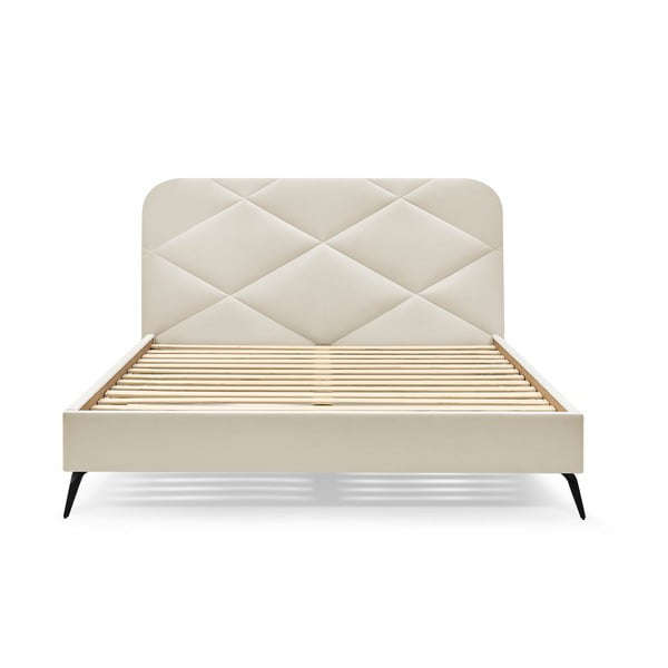 Bēša polsterēta divvietīga gulta ar redelēm 160x200 cm Prune – Bobochic Paris-image-3