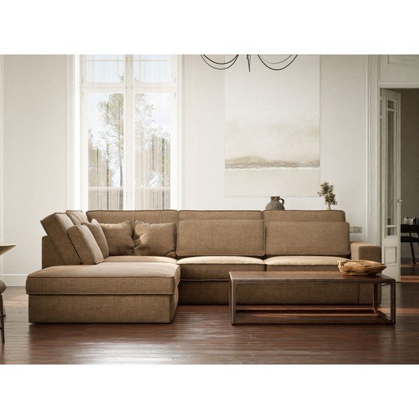 Gaiši brūns stūra dīvāns no šenila auduma (ar kreiso stūri/L veida) Kirou – Maison de Rêve-image-4