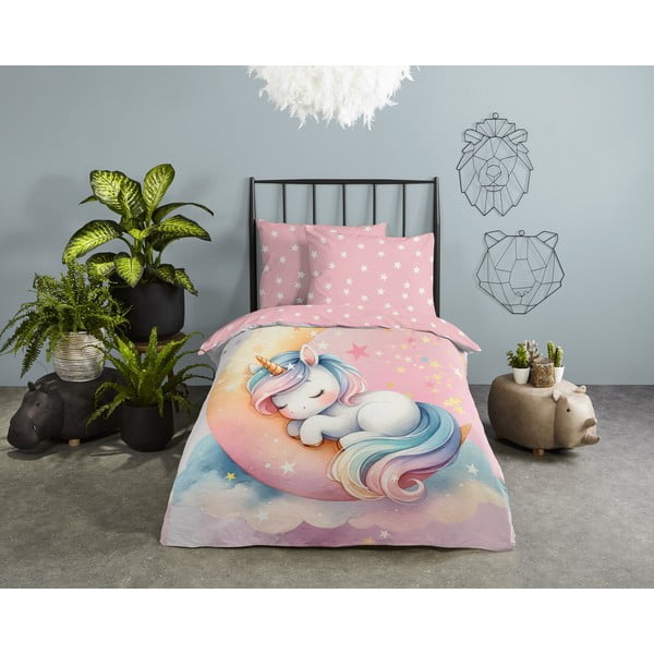 Rozā vienguļamā kokvilnas bērnu gultas veļa 140x200 cm Molly – Good Morning-image-1