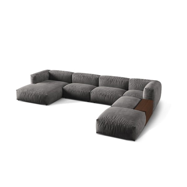 Pelēks samta modulārais stūra dīvāns (ar labo stūri/U veida) Martina – Micadoni -image-1