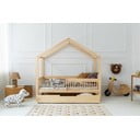 Dabīga toņa priedes masīvkoka bērnu gulta mājas formā/izvelkama ar veļas kasti 120x200 cm Mila RMW – Adeko