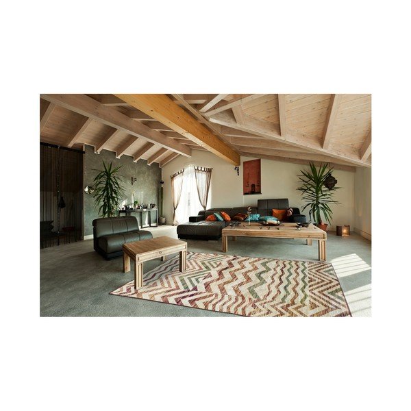 Bēšs un vīna krāsas viskozes paklājs Universal Belga Zig Zag, 70 x 220 cm-image-2