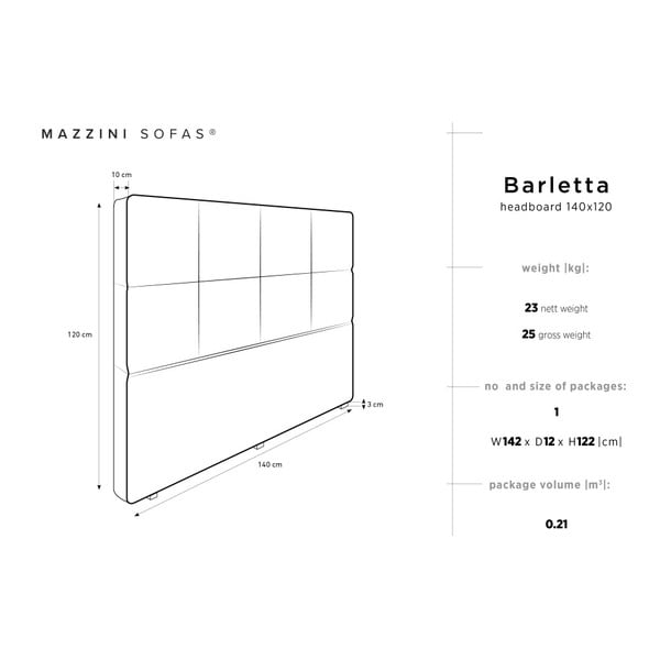 Krēmkrāsas gultas galvgalis Mazzini Sofas Barletta, 140 x 120 cm-image-4