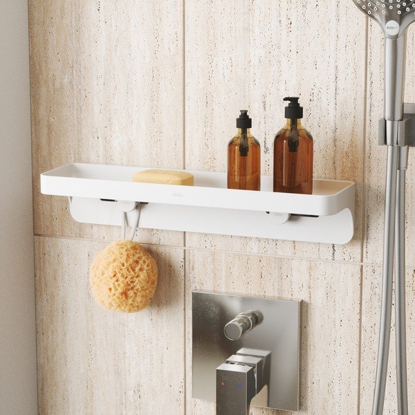 Balts pārstrādātas plastmasas pašturošs vannas istabas plaukts Flex Adhesive – Umbra-image-3