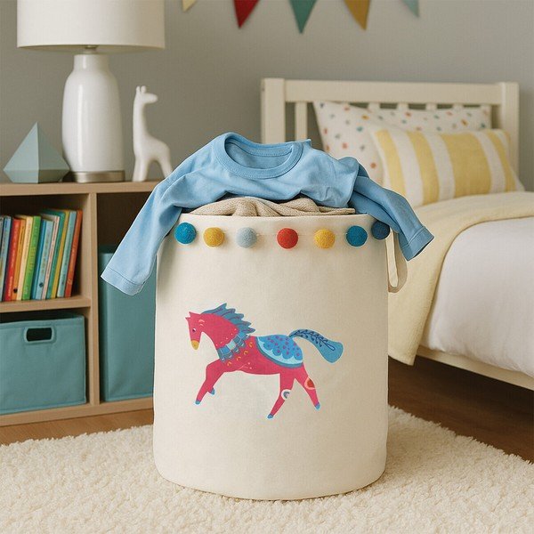 Balts tekstila bērnu rotaļlietu grozs ø 38x48 cm Mimo Eclectic Horse – Premier Housewares-image-2