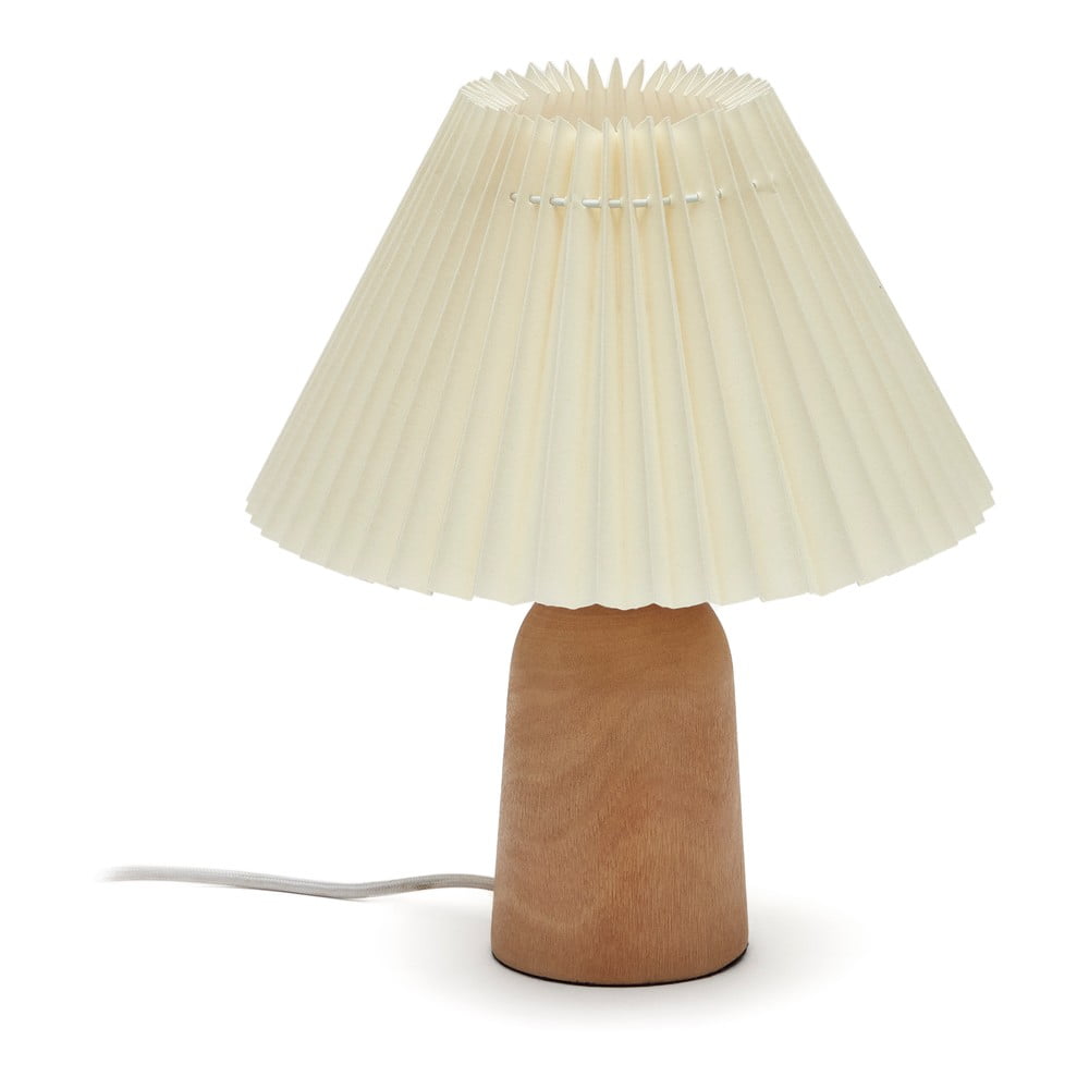 Bēša/dabīga toņa gumijkoka masīvkoka galda lampa