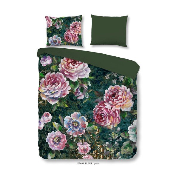 Zaļa vienguļamā kokvilnas gultas veļa 140x220 cm Fleur – Good Morning
