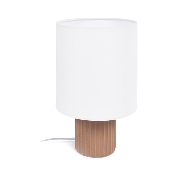 Balta/dabīga toņa galda lampa ar tekstila abažūru (augstums 28 cm) Eshe – Kave Home