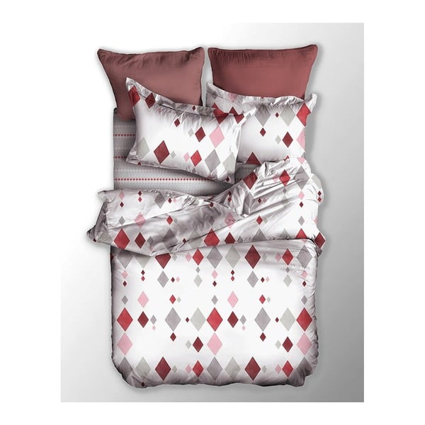 Sarkana/balta mikrošķiedras gultas veļa 155x220 cm Romb – AmeliaHome