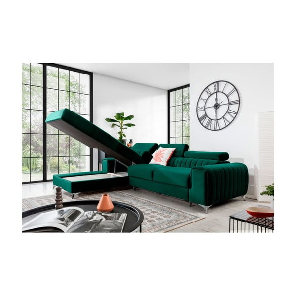 Zaļš samta salokāms/ar uzglabāšanas vietu stūra dīvāns (ar kreiso stūri/ar zvilni) Grayson – ELTAP-image-3