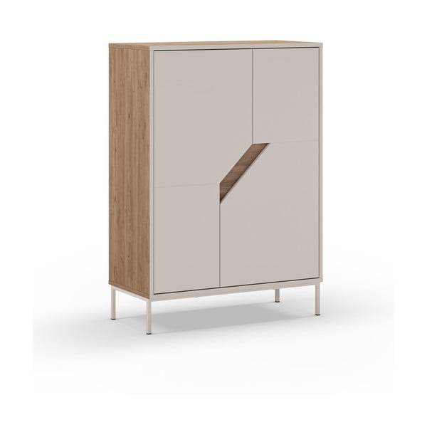 Krēmkrāsas/dabīga toņa kumode ar ozolkoka imitāciju 85x120x40 cm Lilou – Marckeric-image-2