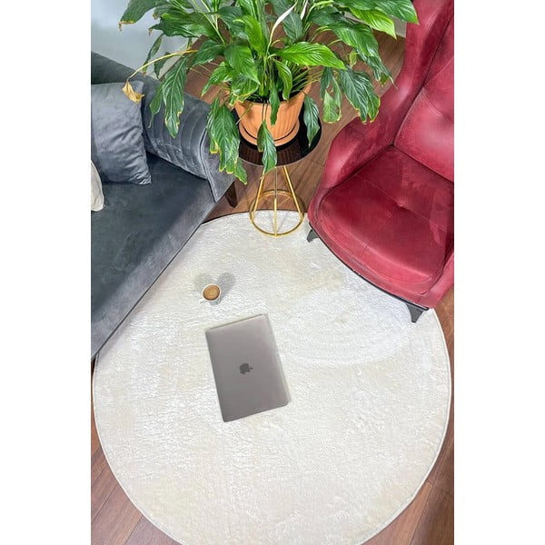 Balts mazgājams apaļš paklājs ø 100 cm Pelush White – Mila Home-image-1