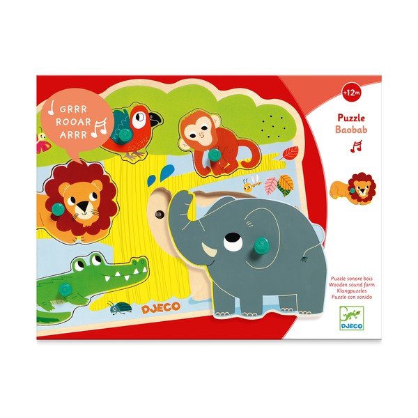 Koka puzle ar džungļu dzīvnieku motīviem un skaņām Djeco-image-2