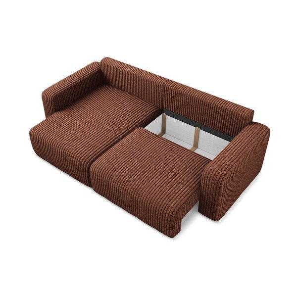 Terakotas oranžs velveta salokāms stūra dīvāns ar uzglabāšanas vietu (ar kreiso stūri/ar zvilni) Kona – Makamii-image-4